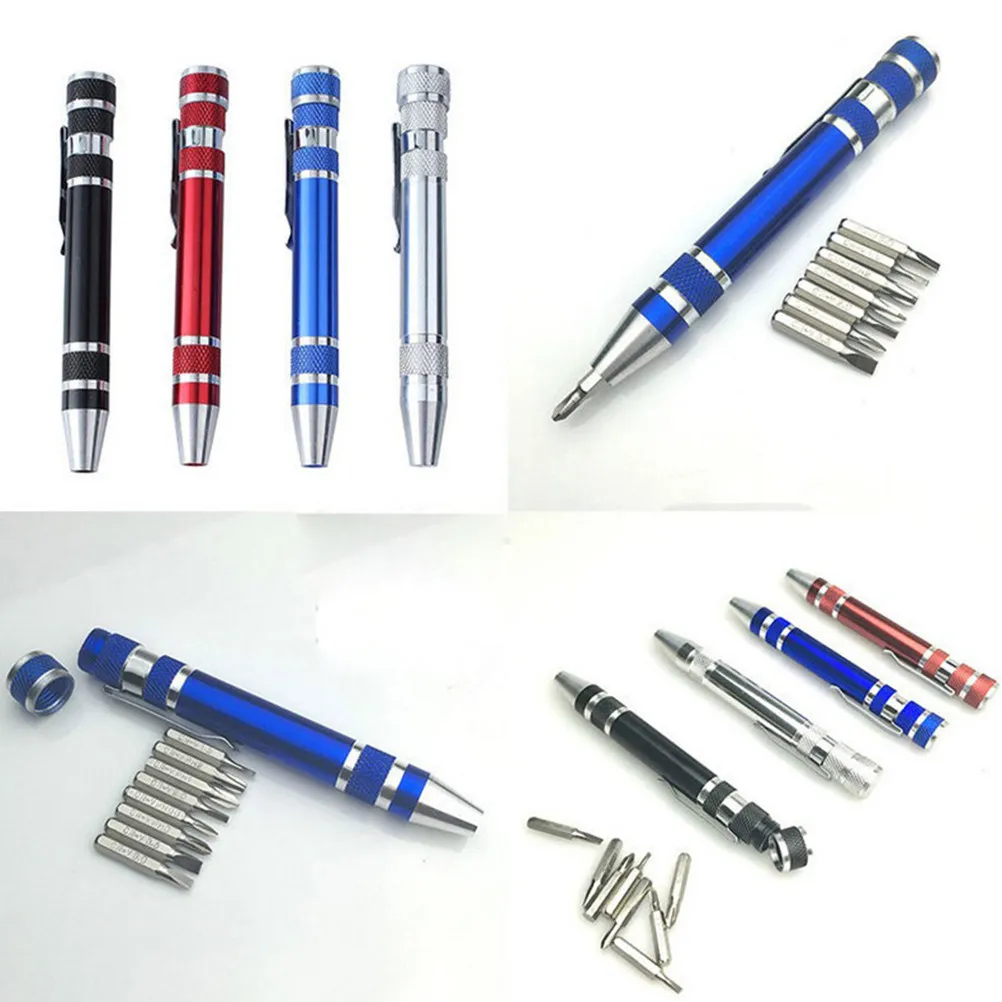 8 in 1 Multifunction Pen Screwdriver Set Aluminum Alloy Mini Precision Repair Tools Kit Portable Pocket Clip Screwdriver Pen
