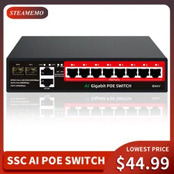 STEAMEMO-conmutador PoE de 8 puertos Gigabit completo, 48V de potencia integrada, 120W, Ethernet, red para cámara IP y AP inalámbrico