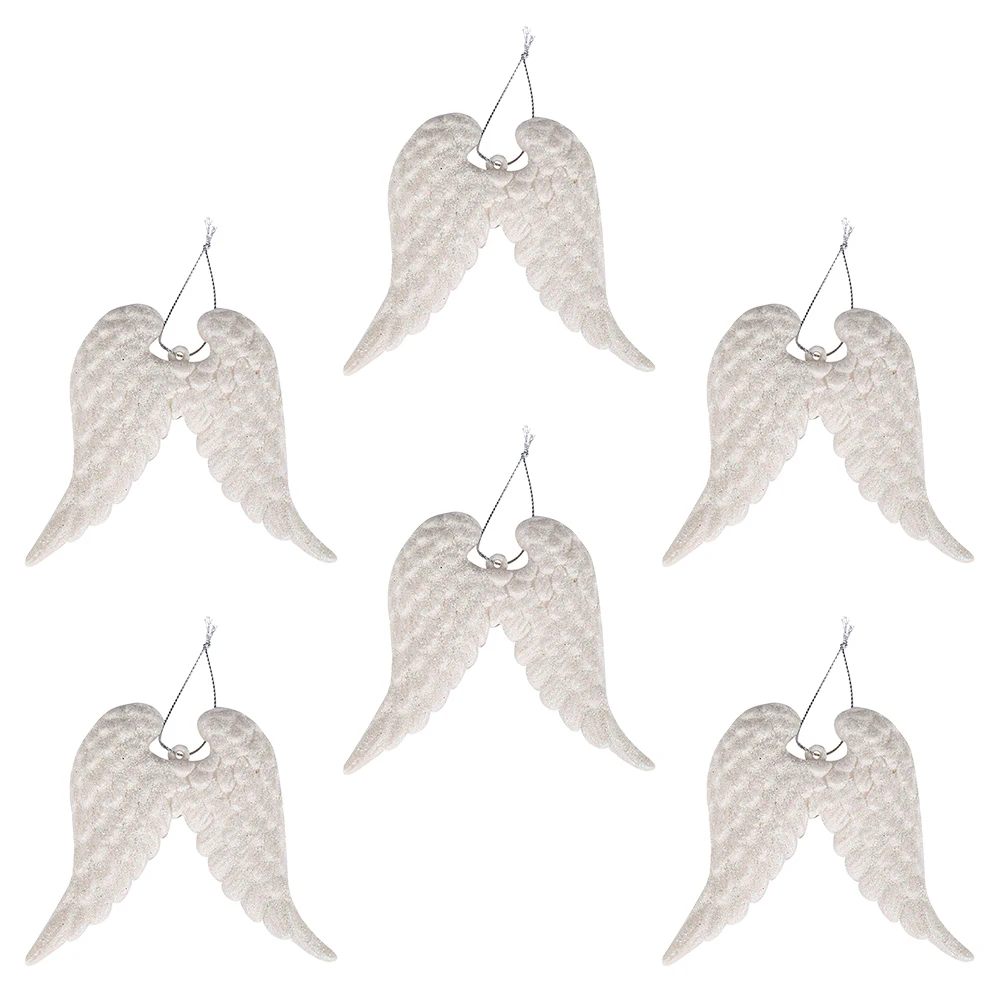 

6Pcs White Angel Wing Ornaments for Christmas Tree Decor Holiday Crafts Kids Party Theme Photography Backdrop Accessory