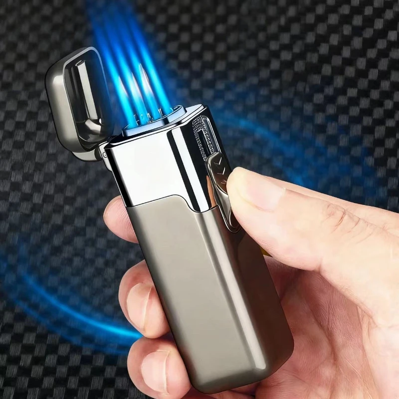 

Creative Strong Firepower Butane Gas Lighter Turbo 4 Torch Blue Flame High Pressure Jet Straight Cycle Cigar Lighter Men's Gift