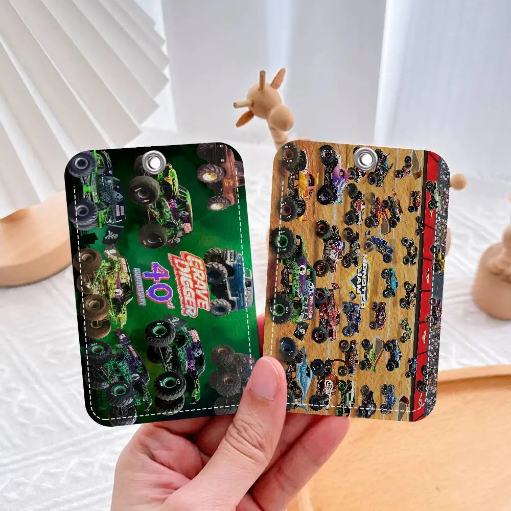Cartoon Monster Jam Style PU Access Card Holder With Keychain - Executive Protection For Bank Card,Subway, Bus Card Case