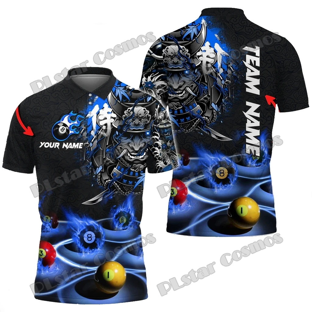 Billiards Flame Samurai Personalized Name,Team Name 6 Colors 3D Printed Premium Men's Polo Shirt Summer Casual Polo Shirt POL176