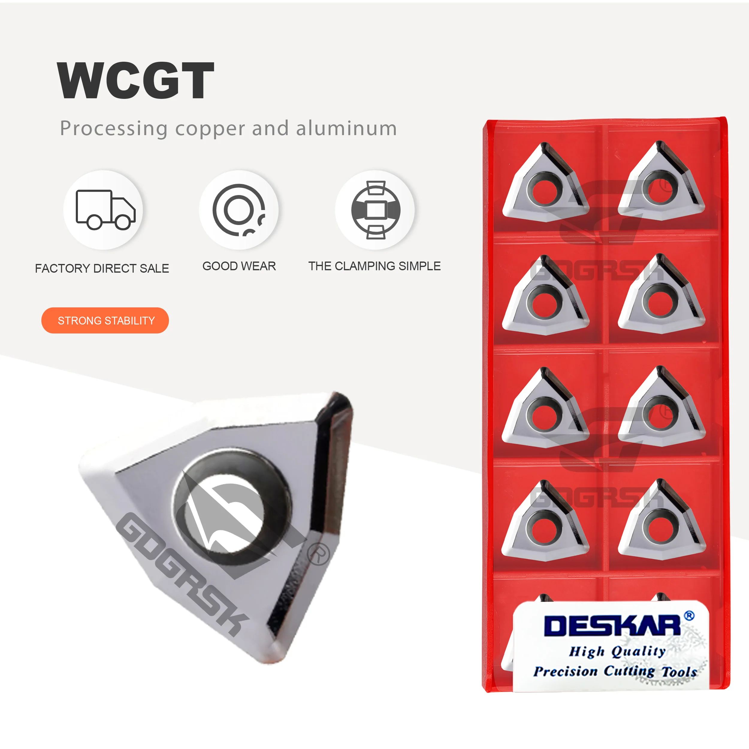 

Сменные пластины DESKAR WCGT030208/06T308/080412-AL K10 для U-образных сверл, токарные резцы, вставки для U-образных сверл по алюминию, серии WCGT