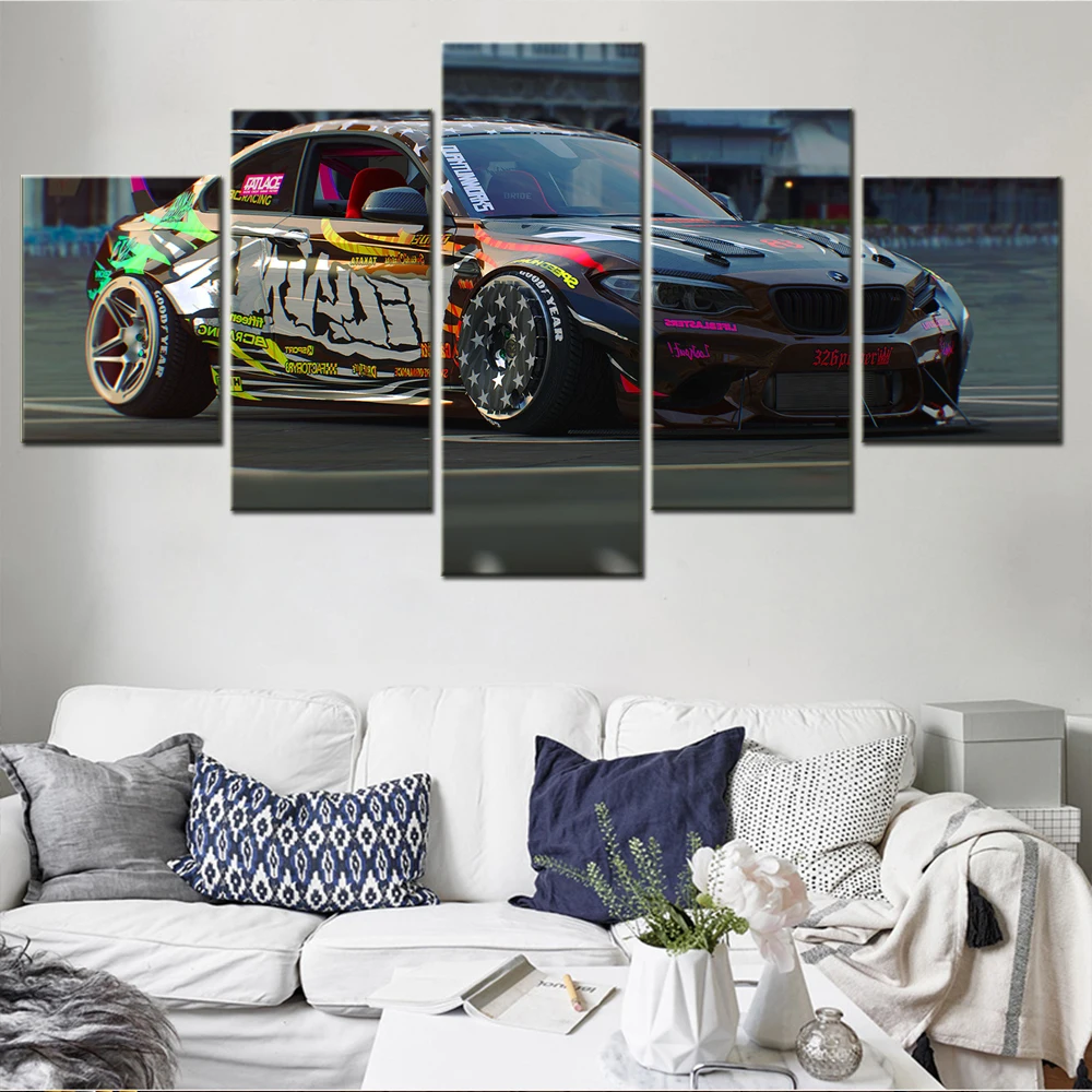 5 Pieces Canvas Wall Arts Poster Painting Racing Vehicle Car Quantum Villains Drift Wallpaper Home Decor Interior Picture Print