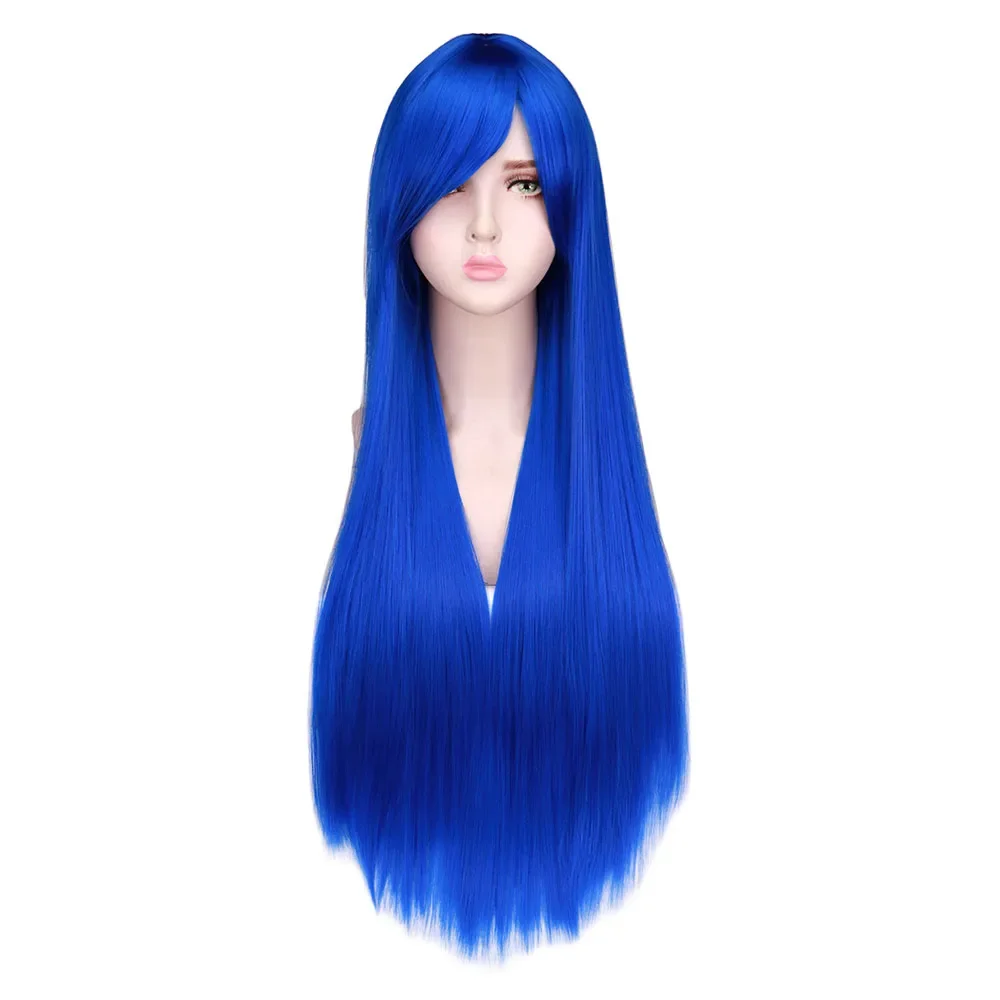 Anime Fairy Tail Long Blue Straight Women’s Wendy Marvell Cosplay Long Straight Synthetic Hair Dark Blue Cos Wigs Peruca Pelucas