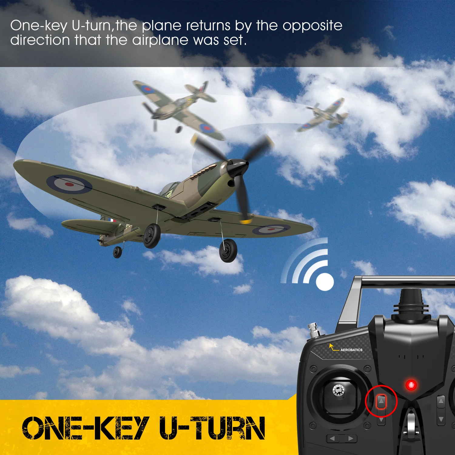 Spitfire RC Airplane 2.4G 4CH Remote Control Plane EPP 400mm Wingspan 6-Axis 761-12 Spitfire RC Warbird Mini Plane RTF