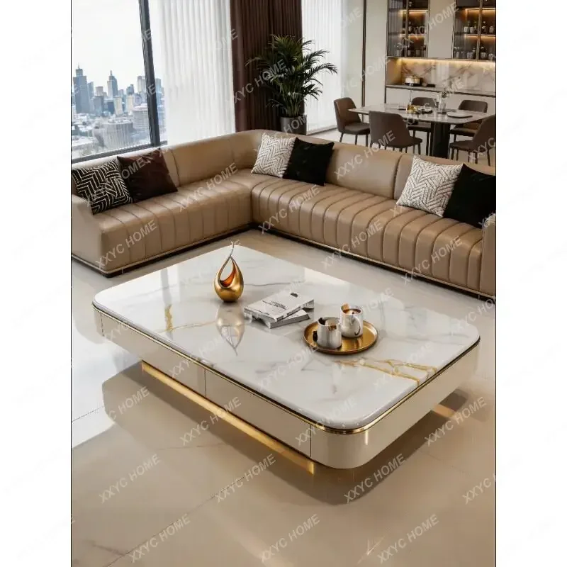 XXstyle light luxury coffee table, modern minimalist storage, metal frame, high-end living room