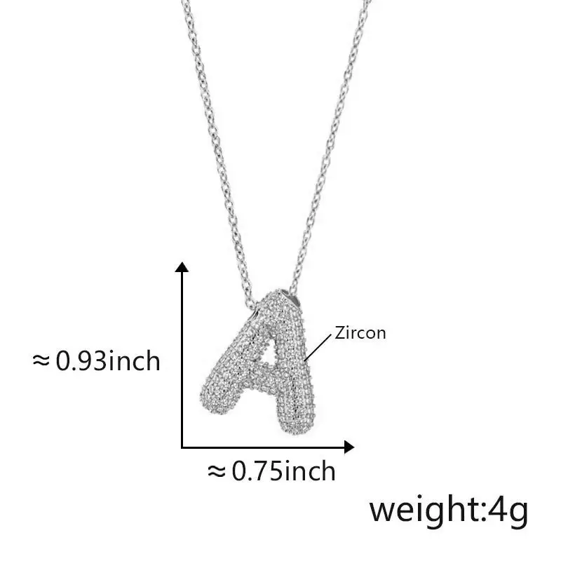 A-Z English Initial Letter Necklace Bubble Letter Cubic Zircon Paved Necklace for Women view 5