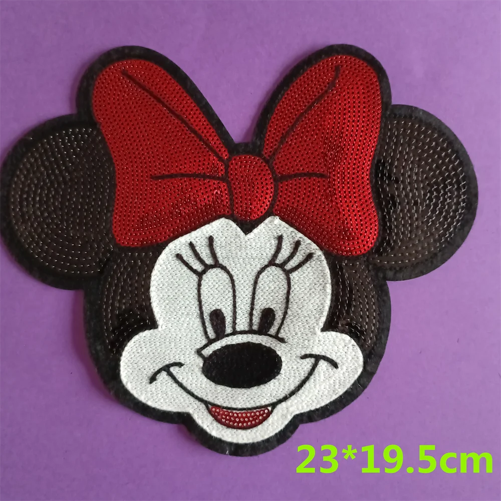 Large Mickey Mouse Sequin Bling Patches On Clothing for Kids Jacket T Shirt Pants Minnie Mouse Cute Embroidery Patches for Cloth