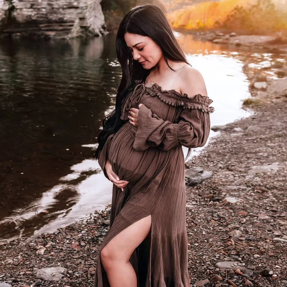 2025 فساتين حمل بوهو أنيقة لالتقاط الصور البوهيمي قبالة الكتف فستان الاستوديو للنساء الحوامل لالتقاط الصور