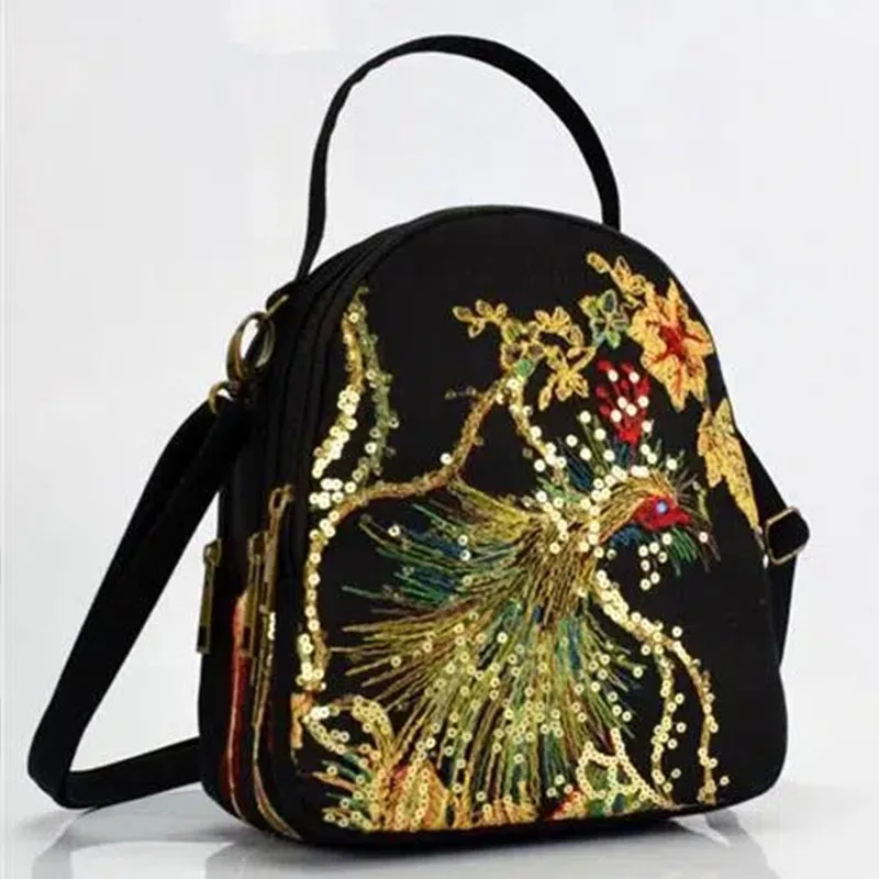 Fashion Embroidered Crossbody Shoulder Bag For Women Vintage Canvas Messenger Handbags Casual Satchel Bag Shopping Purse