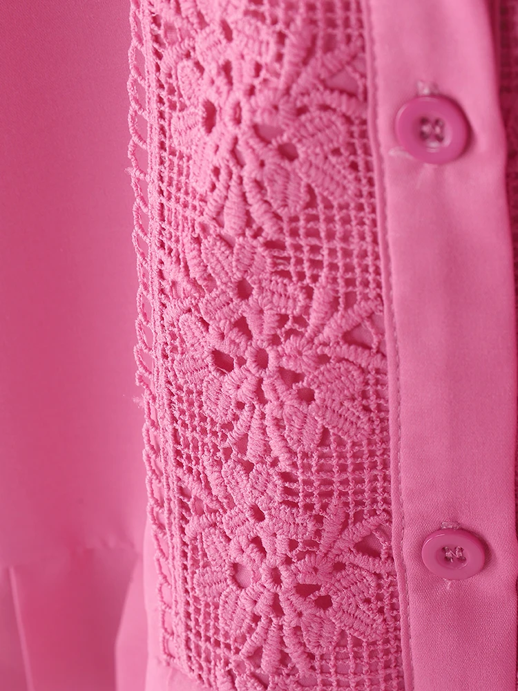 ZANZEA Elegante Spitze Patchwork Frau Shirts Herbst 2025, Oansatz 3/4 Laterne Hülse Plissee Saum Tops Böhmischen Frauen Streetwear 3XL