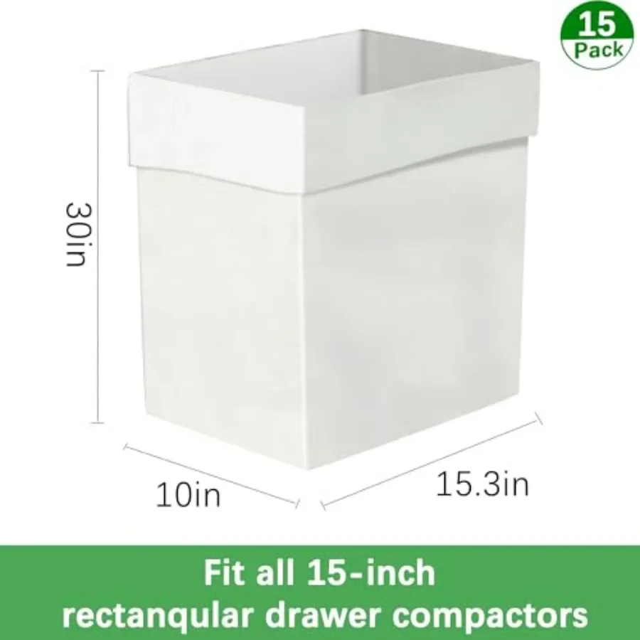 Sacs de compacteur poubelle robustes de 15 gallons avec conception étanche de 2,6 mil d'épaisseur pour compacteurs de 15 pouces, ajustement parfait pour Maytag et J