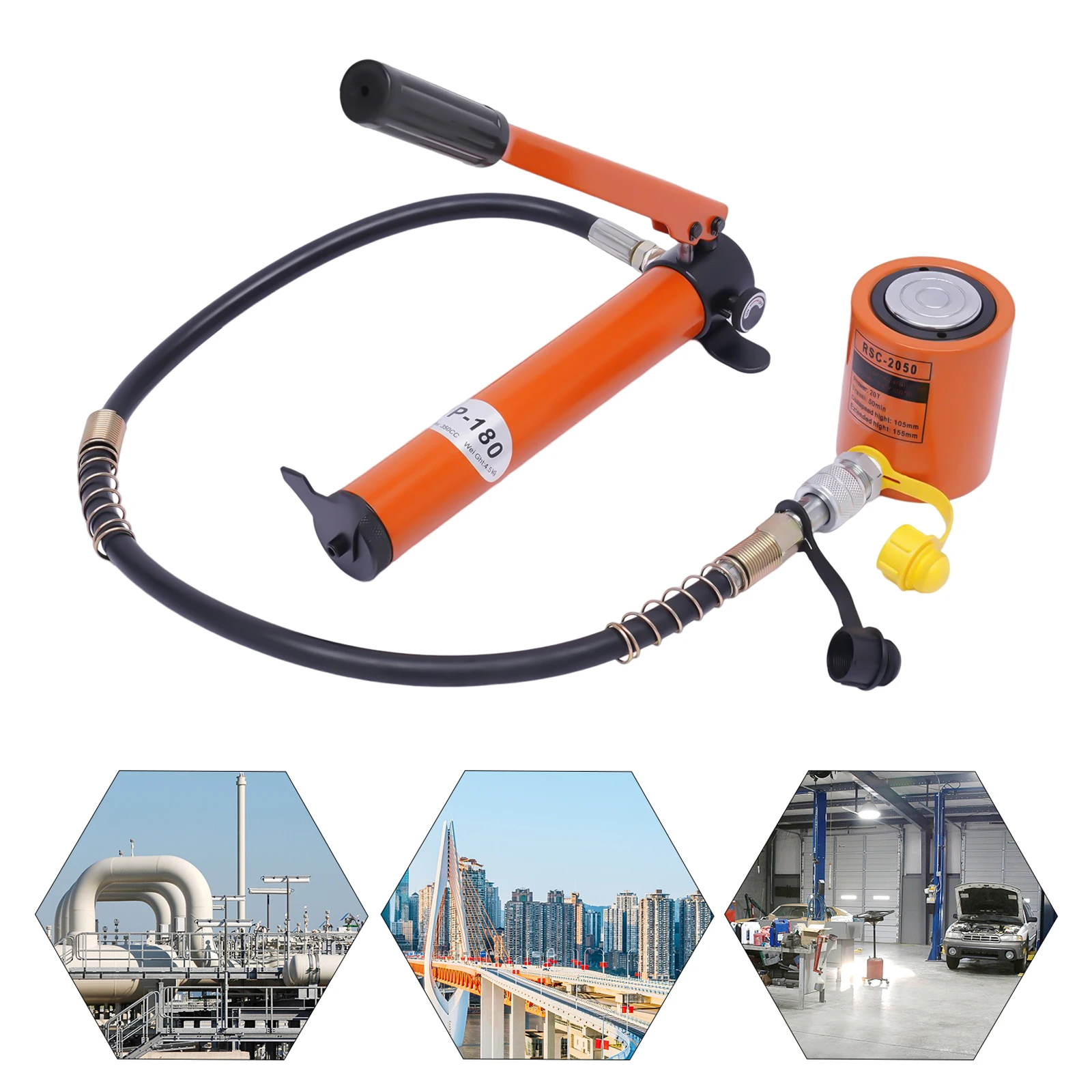 Image of Manuelle Hydraulikpumpe, 20T Hubkapazität, 70Mpa Druck, Orange Stahlkonstruktion - Ideal für Industrieanwendungen