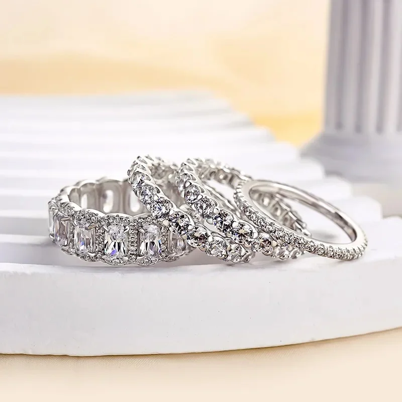 Huitan Exquisite 4Pc/Set Rings for Wedding Gentle Temperament Finger Accessories for Women Delicate Dazzling CZ Party Jewelry