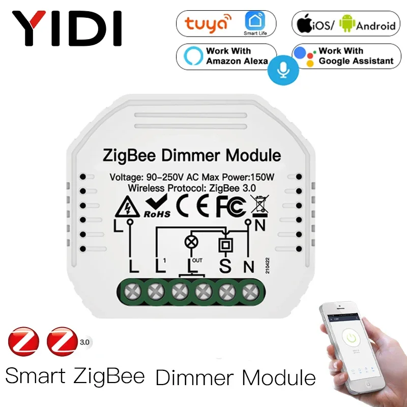 ZigBee 3.0 Mini DIY Tuya Smart Life Smart Dimmer Switch Module Hub Required App Remote Alexa Google Home Voice Control 1/2Way