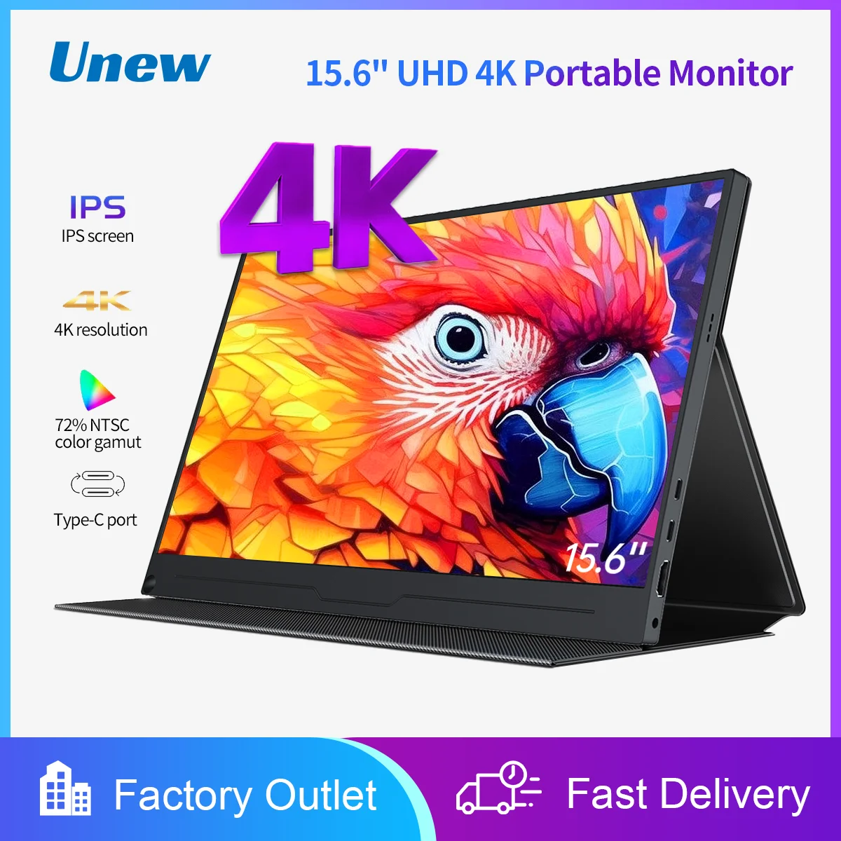 15.6 inch Monitor IPS 4K  FHD 3840x2160 Extended Display Support HDMI Type-C for Xbox PS4/5 Office Work Game Mac Phone