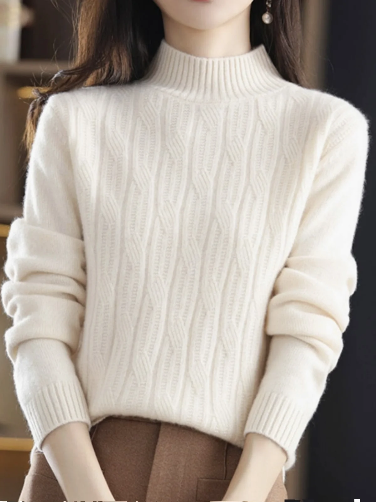 Pull en laine Thiened pour femmes, col montant, cardigan Camere, automne hiver, chaud, tricot moelleux, boutique de vente au détail, articles sur mesure