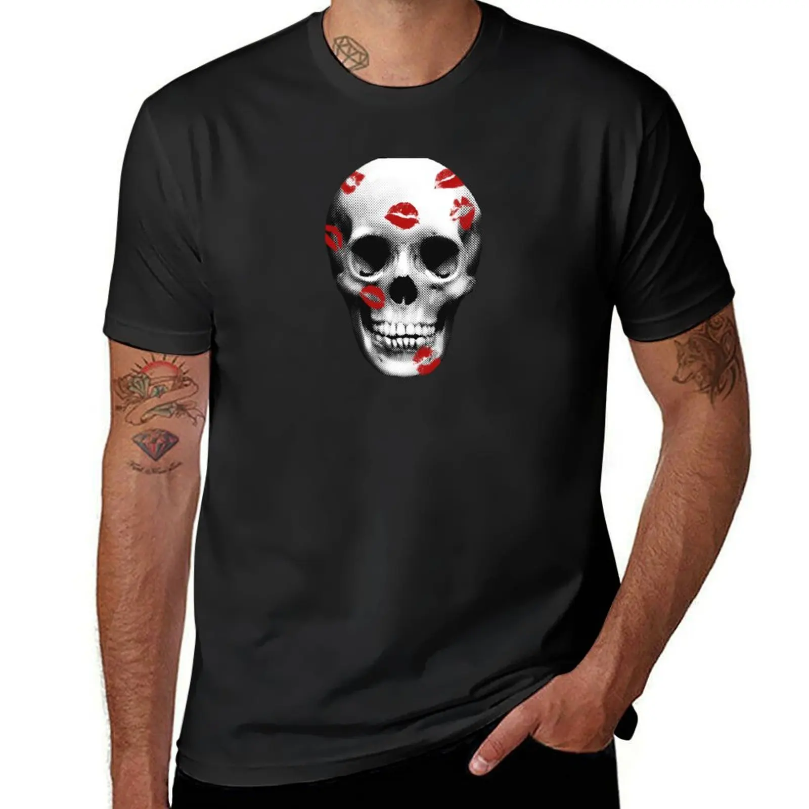 Red Lipstick Kiss Skull Grunge Retro T-Shirt kawaii clothes anime clothes big and tall t shirts for men