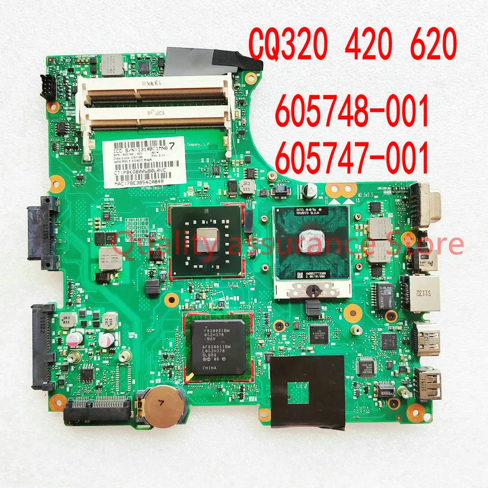 605747-001 For HP Compaq 320 620 421 CQ420 Notebook CQ620 Laptop Motherboard 605748-001 Mainboard DDR3 Free cpu