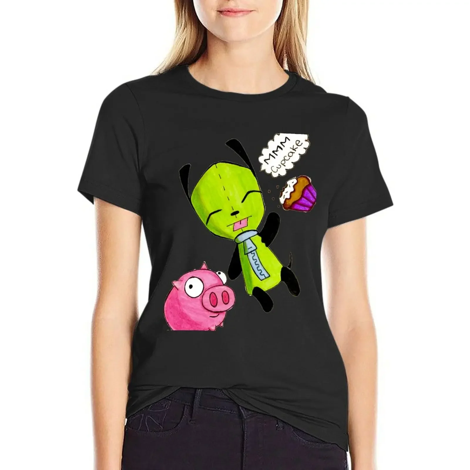 

Gir with his pig and cupcake T-Shirt graphics shirts graphic tees vintage clothes funnys clothes for woman