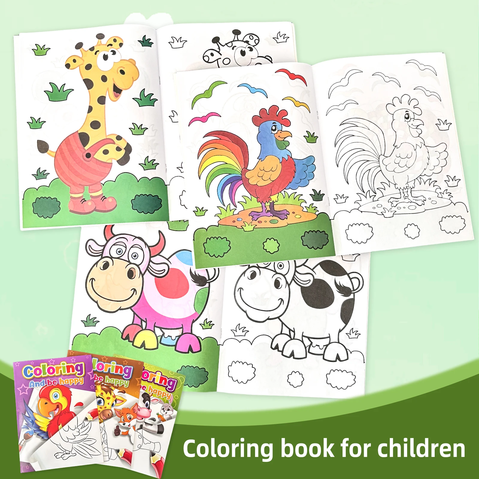 Children's coloring book set: Colorful animal patterns, learn while painting, happy growth