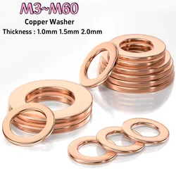 M3M4M5M6M8M10M12M14M16M18M20M22M24M27-M60 Solid Pure Copper Oil Plugs Washer O-ring Gasket Motorcycle Sump Flat Sealing Spacers