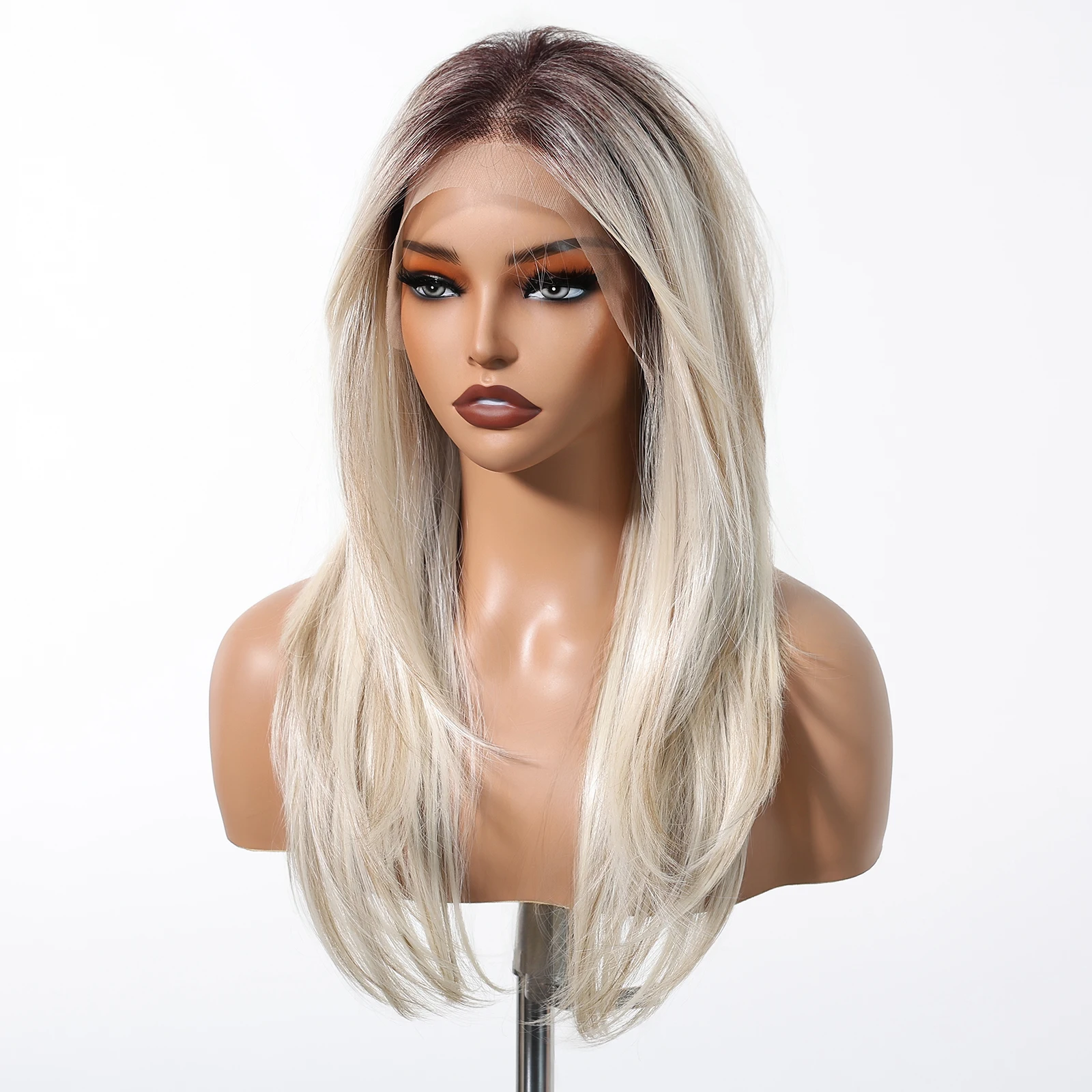 أومبير شقراء البلاتين الاصطناعية الدانتيل الباروكات الأمامية طويلة مستقيم 13*6 الدانتيل الجبهة الباروكات للنساء اليومية مقاومة للحرارة شعري شعر مستعار #5