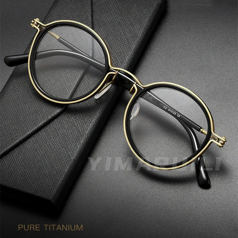 OLLYMURS-gafas redondas de titanio puro, placa Retro, montura de gafas graduadas ópticas ultraligeras y cómodas, H33088