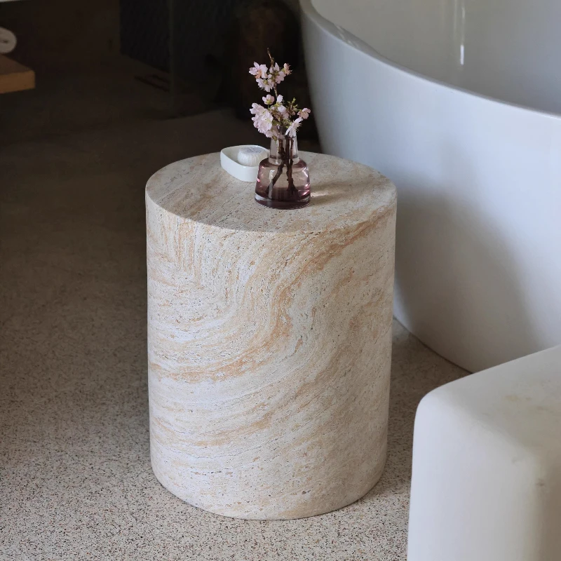 Imitation marble Cylinder Coffee Table Round Side Table for homestay hotel Versatile End Tables Modern Living Room Furniture