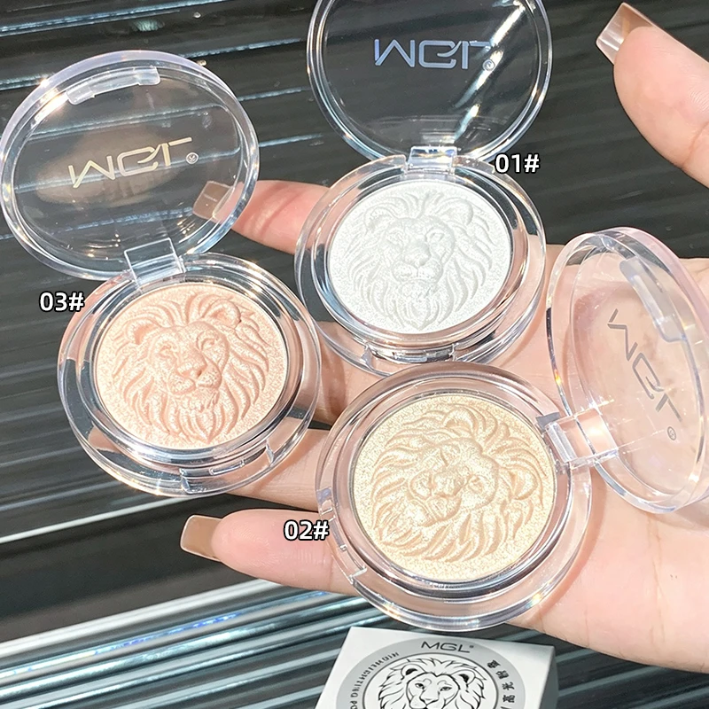 Lion Embossed Highlighter Powder Shimmer Glitter Face Brightener Waterproof Long‑Lasting Highlight Cosmetic 3 Shades For Face No