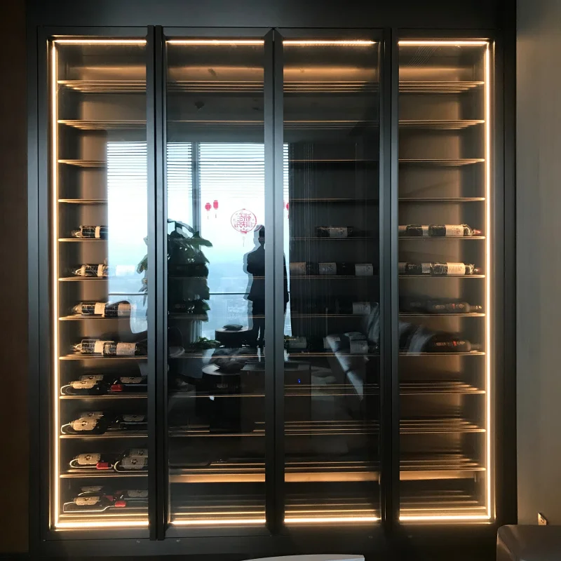 

Customize.Luxury Modern Freestanding Floor Commercial Wine Rack Glass Living Room Wine Cabinets with Stainless Steel Metal