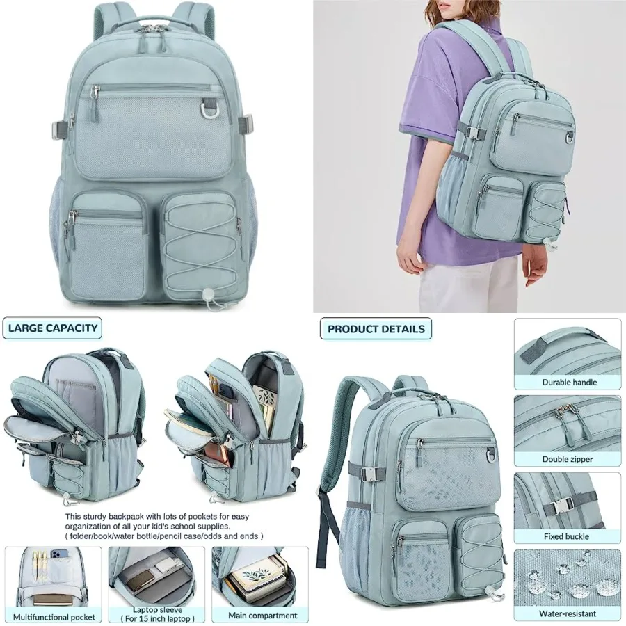 

Water Resistant Backpack with Mulitiple Pockets for School Travel Outdoor College, 15.6 inch Laptop Daypack for Men and Women