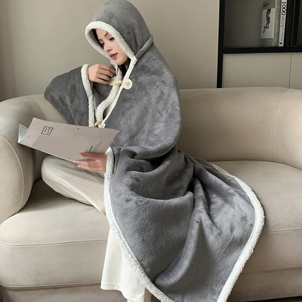 Double-sided Wearable Plush Cape Winter Super Long Flannel Blanket Winter Hoodies Sweatshirt Pullover Fleece Oversized Blanket