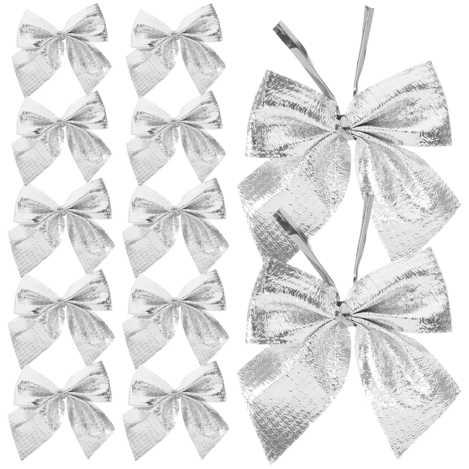 

Christmas Bow Decorations Small Holiday Bows Wreath Tree Festive Bowknot Hanging Ornaments Silver