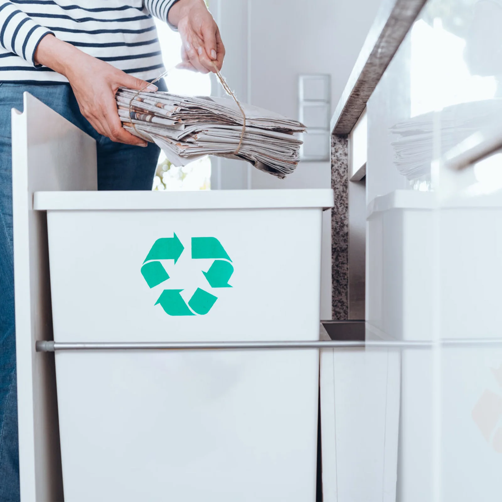 

5 шт. наклейки для переработки, зеленые самоклеящиеся перерабатываемые наклейки для мусорных баков, контейнеров, сортировочных этикеток для кухни, домашнего офиса