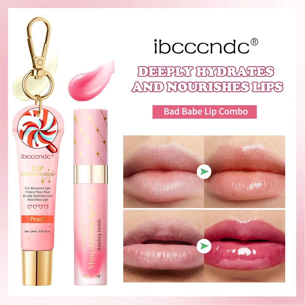 保湿と潤いを与えるリップオイルセット リップケアセット リップの色を明るくし、唇の縦ジワを減らす ピーチの香りのリップバーム