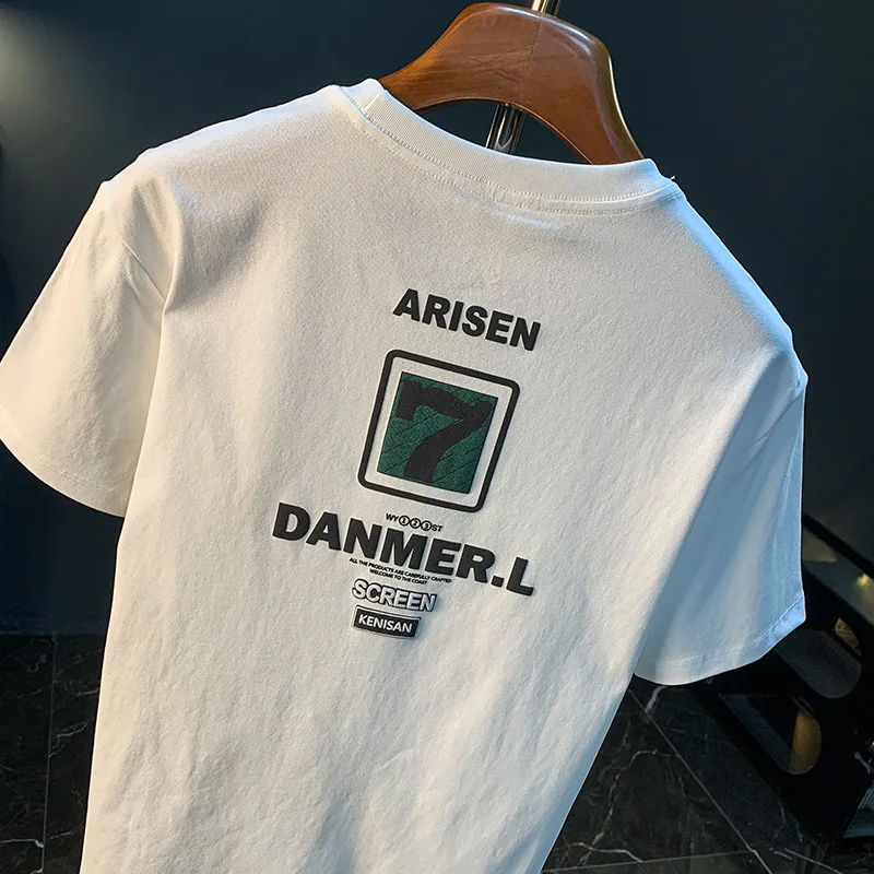 High end short sleeved T-shirt men's summer loose 2025 new casual elastic trend printed