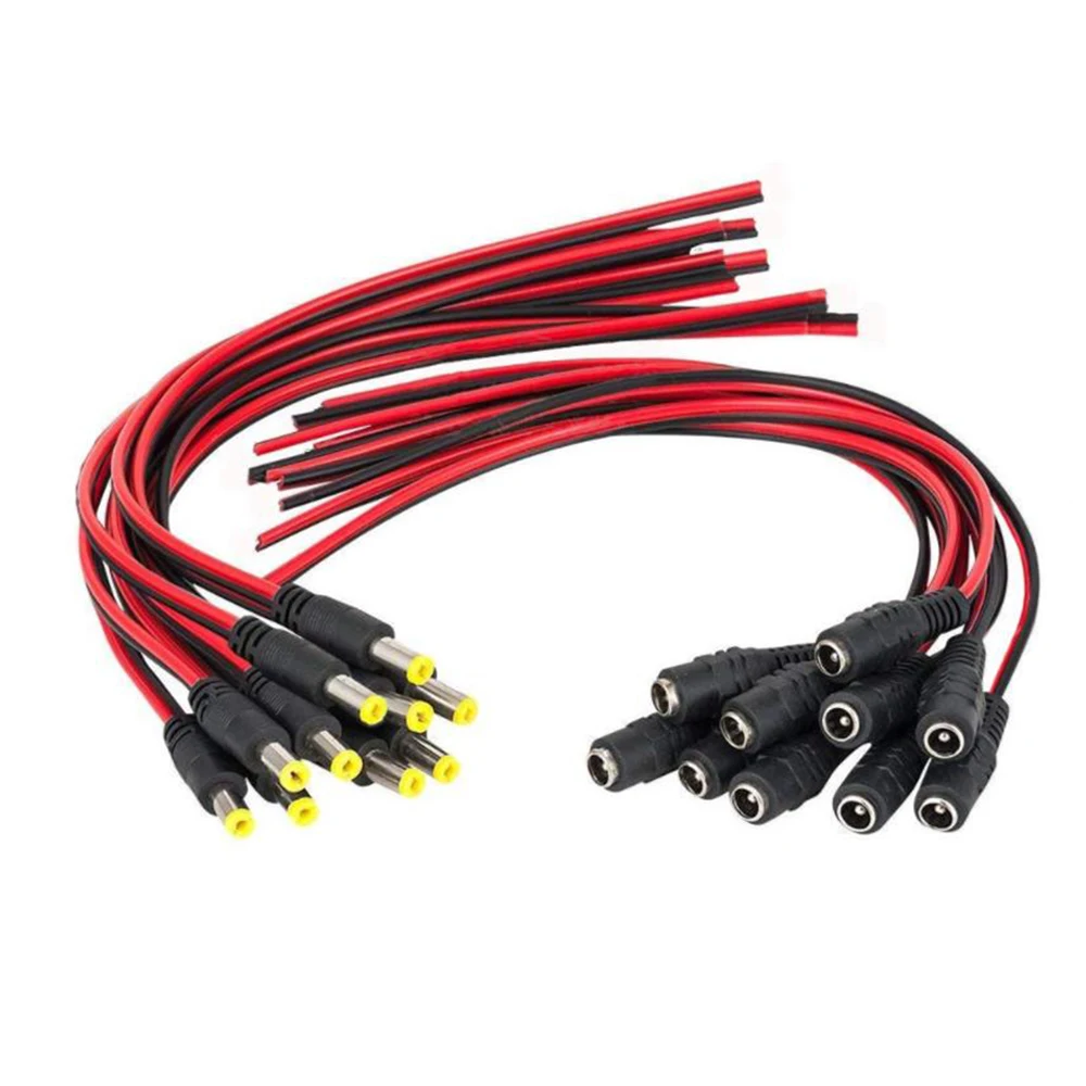 10 Pairs DC Power Pigtail Cable Wire,12V 5A Male & Female Connectors for CCTV Security Camera and Lighting Power