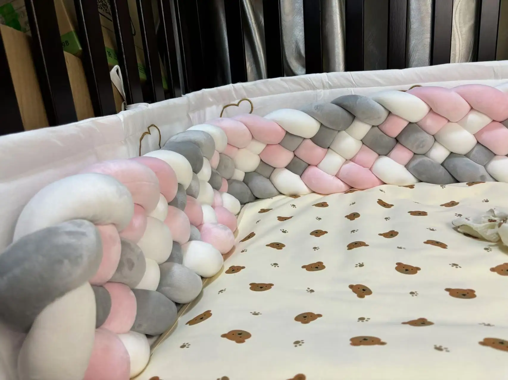 Бампер для детской кровати для новорожденных, 6 узелков, бампер для детской кроватки, защита для комнаты, Декор, детская зимняя коса для кровати, бампер для детской кроватки