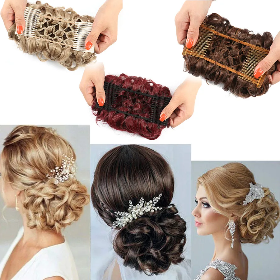 Synthetic Short Messy Curly Chignon Hair Bun Extension Easy Stretch Hair Combs Clip in Ponytail Extension Hairpieces for Women