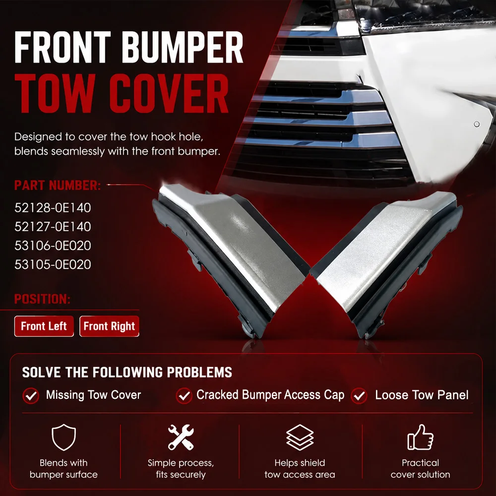 For Toyota Highlander  US Version 2017 2018 2019  2Pcs Car Front Bumper Tow Hook Cover Cap  52128-0E140 , 53106-0E020
