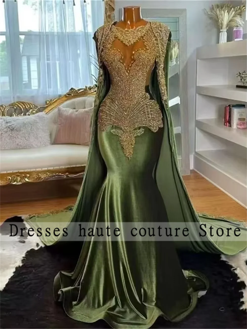 Emerald Green Beaded Mermaid Prom Dress For Black Girls 2026 Sequin High Slit Ruffles Wedding Party Gowns Plus Size Customized