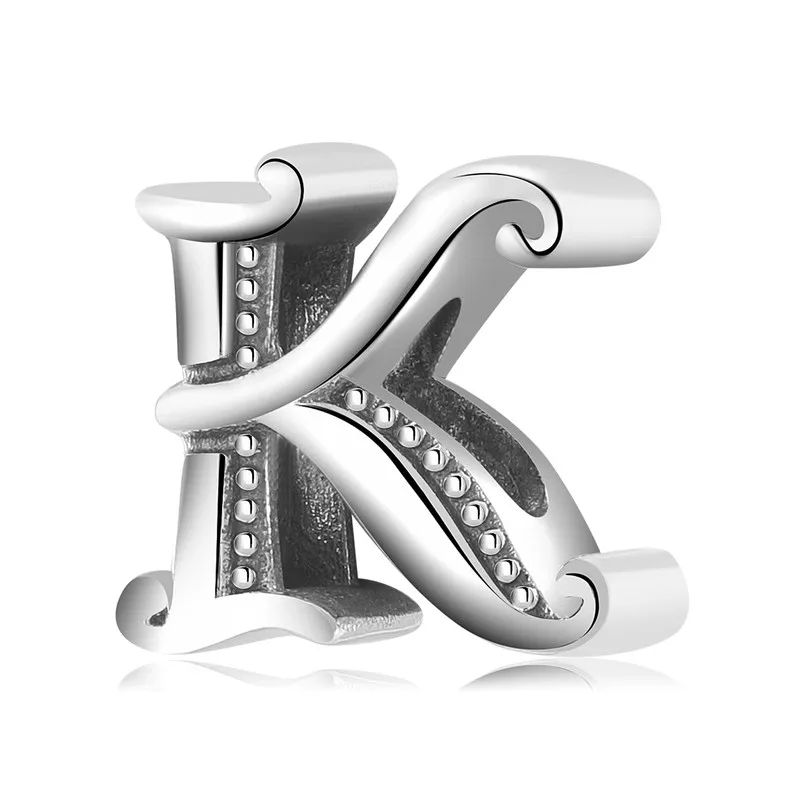 

925 Sterling Silver Letter K Plain Silver Pendant Charm Bead Fit Original Bracelet DIY Accessories