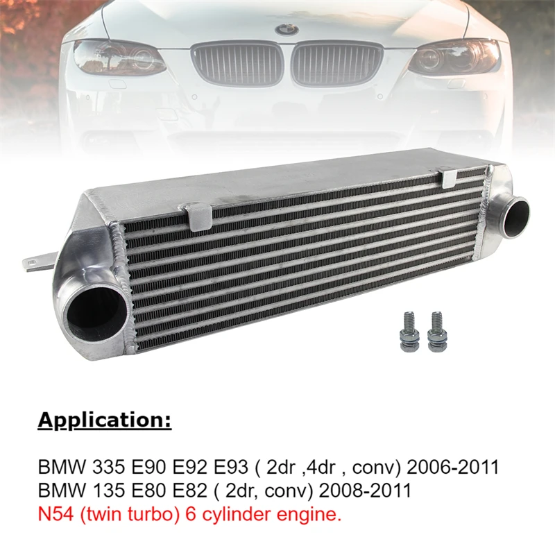 Aluminum Bar & Plate Twin Turbo Intercooler Fits for BMW N54 3.0L 135i E82/E88 335i/335xi E90/E92/E93 06-11 Silver/Black