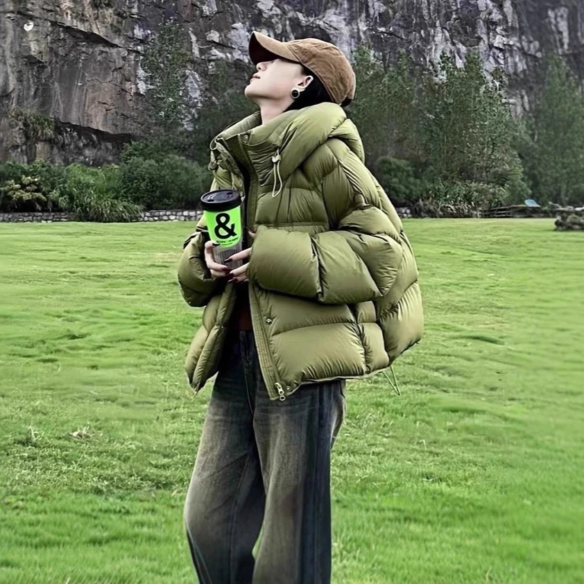 

Parkas Coats Women Solid Jackets Short Pocket Zipper Drawstring Hooded Long Sleeves Thick Loose Fit Casual 2025 Autumn Winter