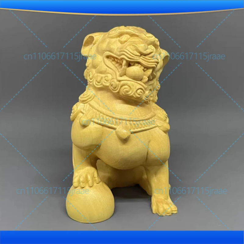 Wood Carving Chinese Forbidden City Lion Statuette , Chinese Characteristics God Beast Animal  Home Room Office Feng Shui Statue