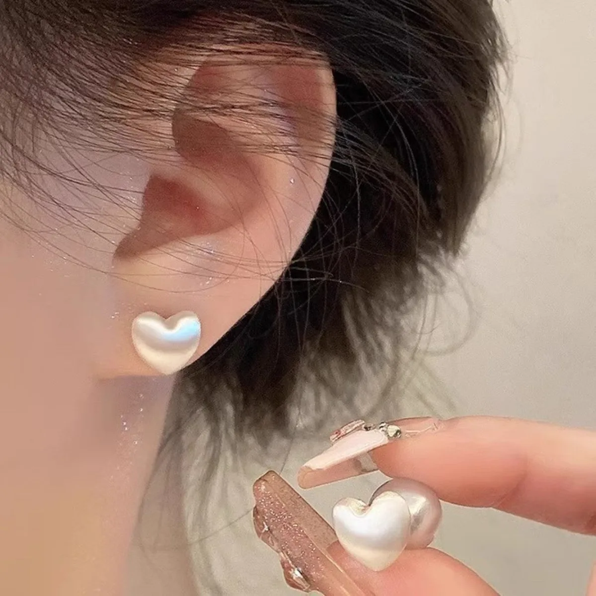 heart shaped pearl stud earrings for women minimalist elegant trendy lightweight fashion jewelry