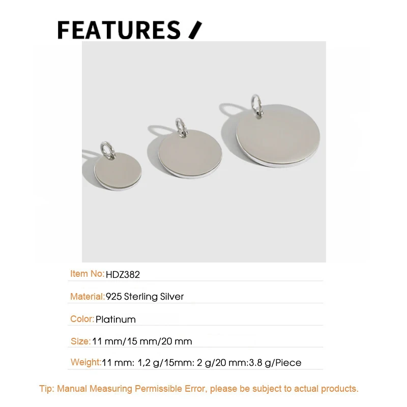 F.I.N.S Authentic S925 Sterling Silver Korean Minimalist Geometric Smooth Three Sizes Circular Round Coin Pendant without Chain
