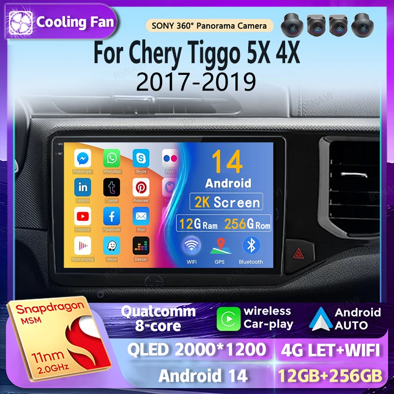 

Android 14 wifi+4G Carplay AUTO Car Radio For Chery Tiggo 5X 4X 2017-2019 Navigation GPS Video Stereo Multimedia DVD 360 camera